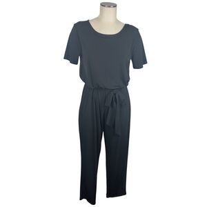 41 Hawthorn Womens Large Belted Black Jumpsuit Romper Pockets Short Sleeve